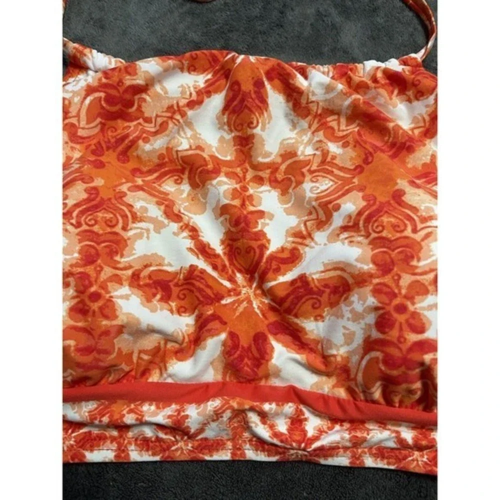 Michael Kors Medium Bikini Top Women Orange White Damask High‎ Neck Halter Swim